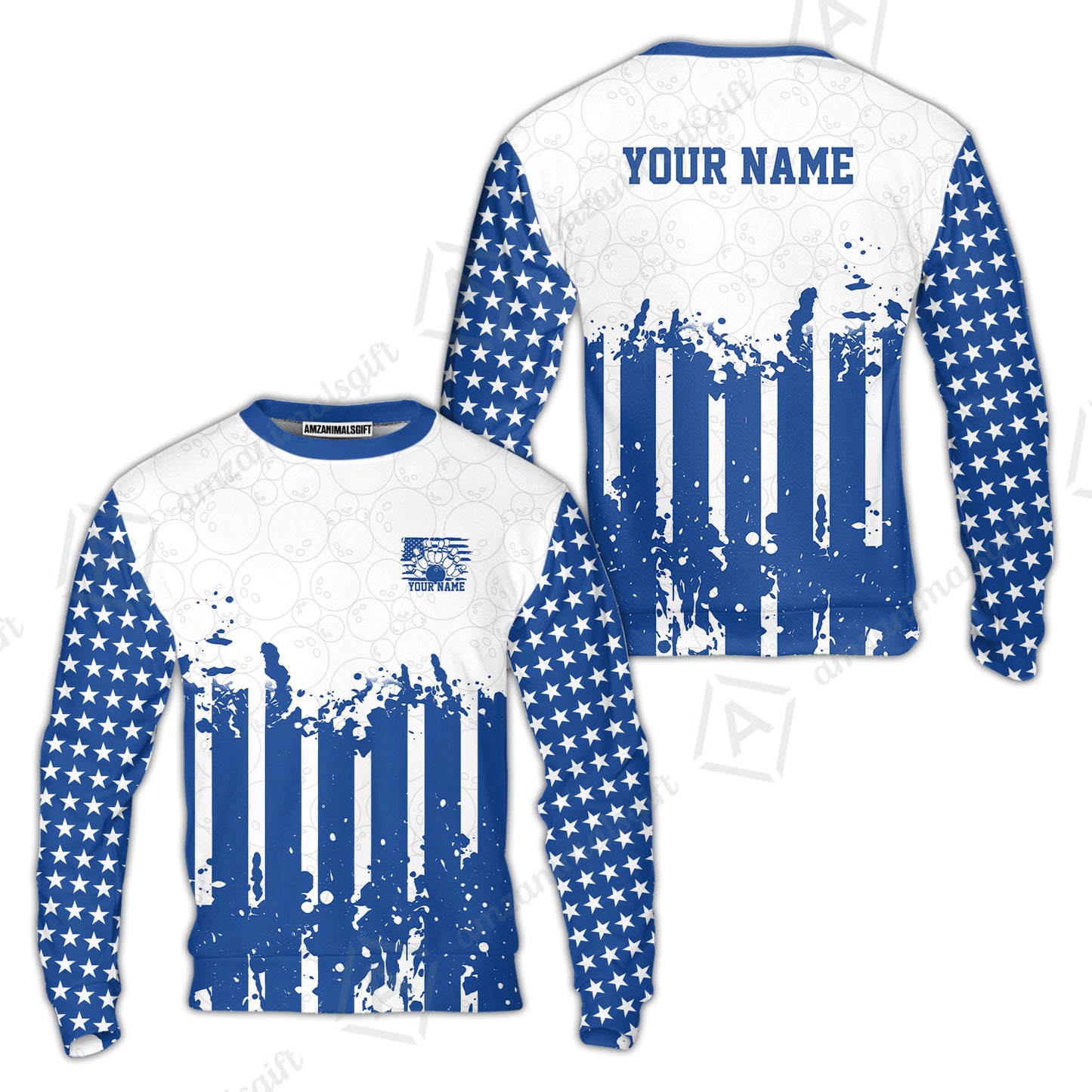 Custom Bowling Jersey Polo Shirt, Distressed Stars and Stripes Grunge, Custom Bowling Jersey Team Shirt For Players With Name and Team Name