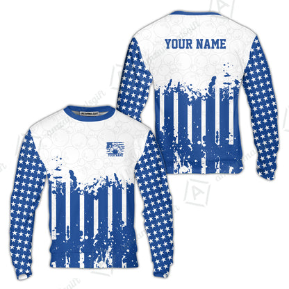 Custom Bowling Jersey Polo Shirt, Distressed Stars and Stripes Grunge, Custom Bowling Jersey Team Shirt For Players With Name and Team Name
