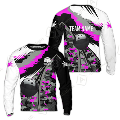 Custom Bowling Team Jersey, Personalized Long Sleeve Jersey Shirt Camo Bowling Shirt with Name & Team Name