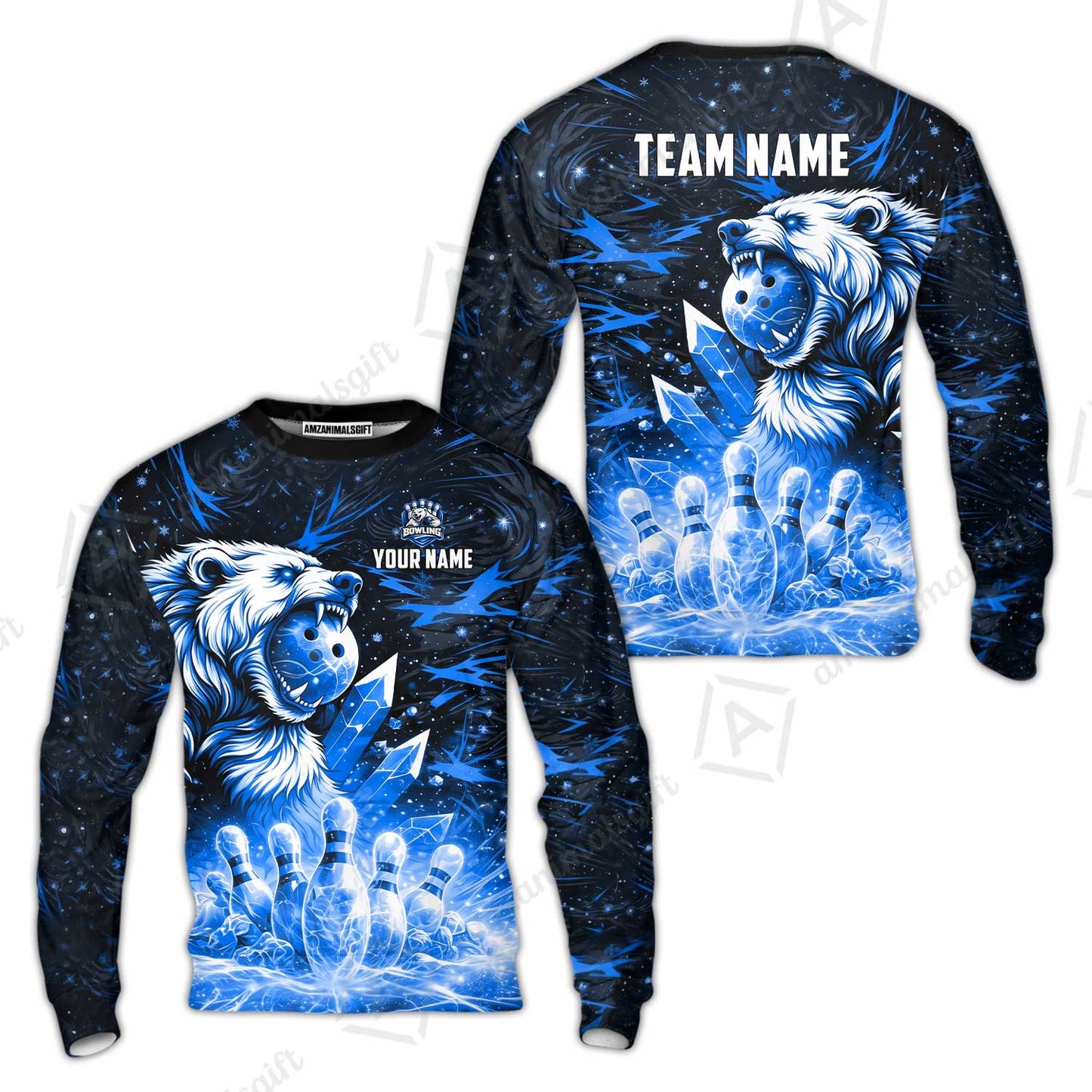Custom Bowling Jersey Polo Shirt, Arctic Bear & Crystal Galaxy, Custom Bowling Jersey Team Shirt For Players With Name & Team Name