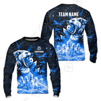 Custom Bowling Jersey Polo Shirt, Arctic Bear & Crystal Galaxy, Custom Bowling Jersey Team Shirt For Players With Name & Team Name