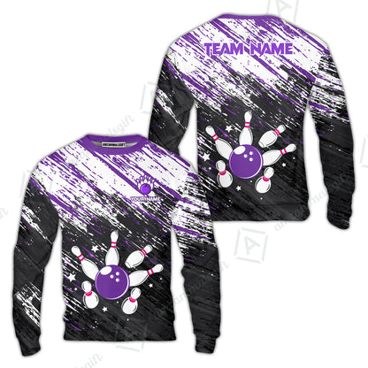 Customized Bowling Unisex Polo Shirt, Floral Pattern Black Purple Brush Wrap Abstract, Personalized Name Team Name