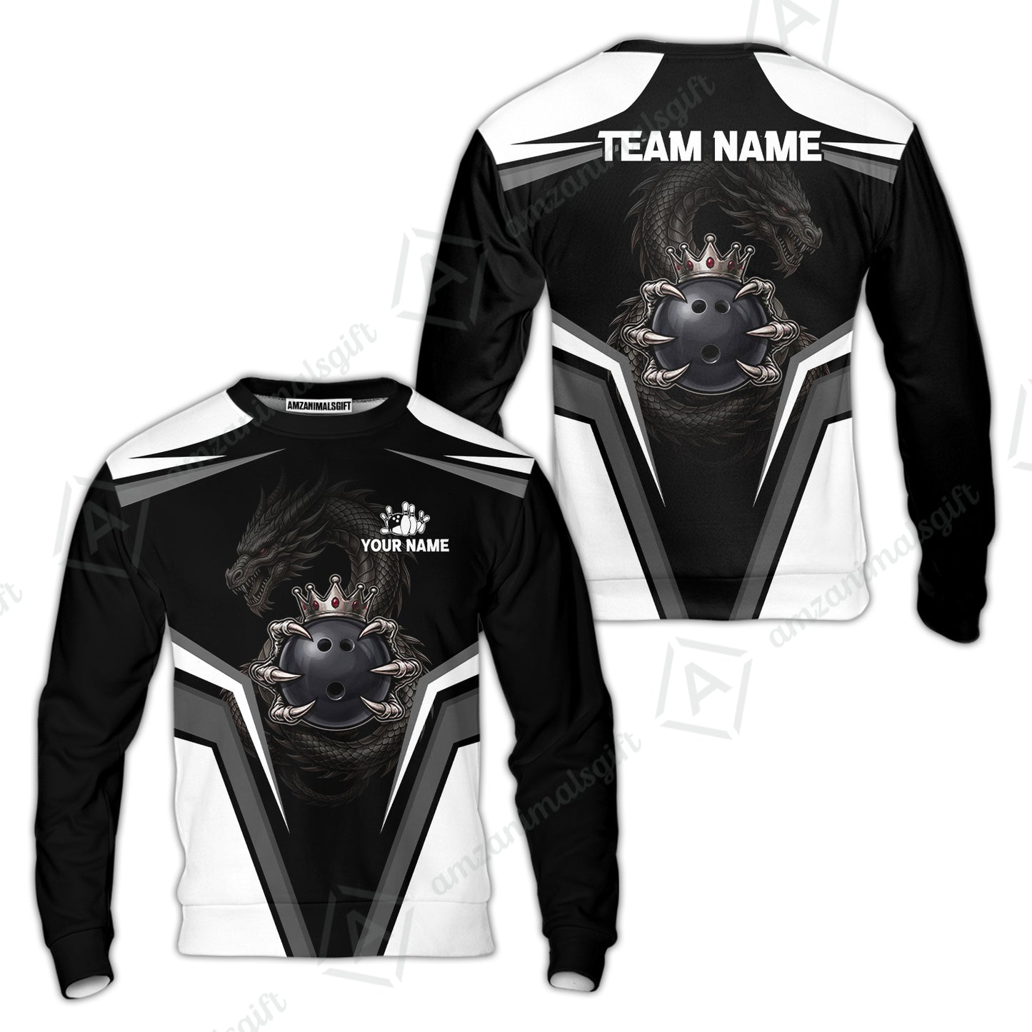 Custom Bowling Jersey Polo Shirt, Gothic Dark Dragon Royal Crown, Custom Bowling Jersey Team Shirt For Players With Name and Team Name