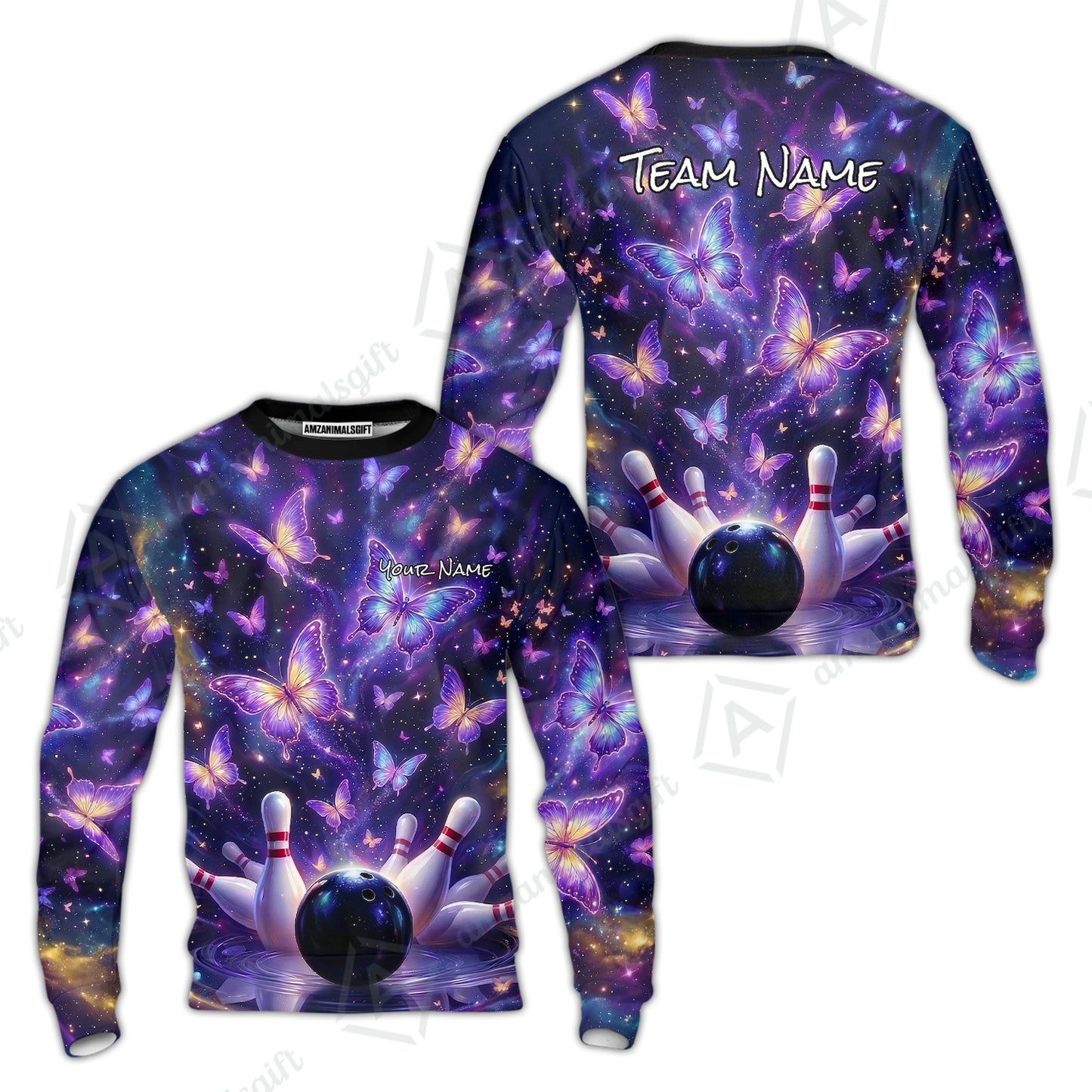 Custom Bowling Jersey Polo Shirt, Galaxy Butterfly Aesthetic Bowling, Custom Bowling Jersey Team Shirt For Players With Name & Team Name