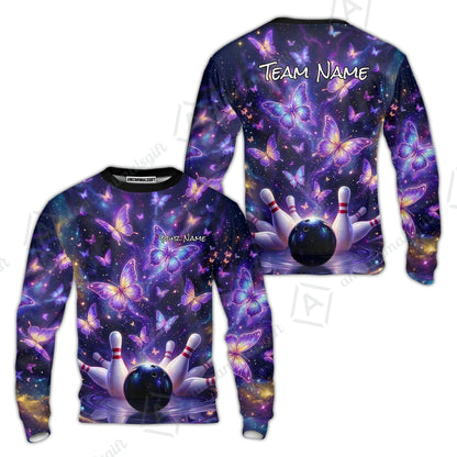 Custom Bowling Jersey Polo Shirt, Galaxy Butterfly Aesthetic Bowling, Custom Bowling Jersey Team Shirt For Players With Name & Team Name