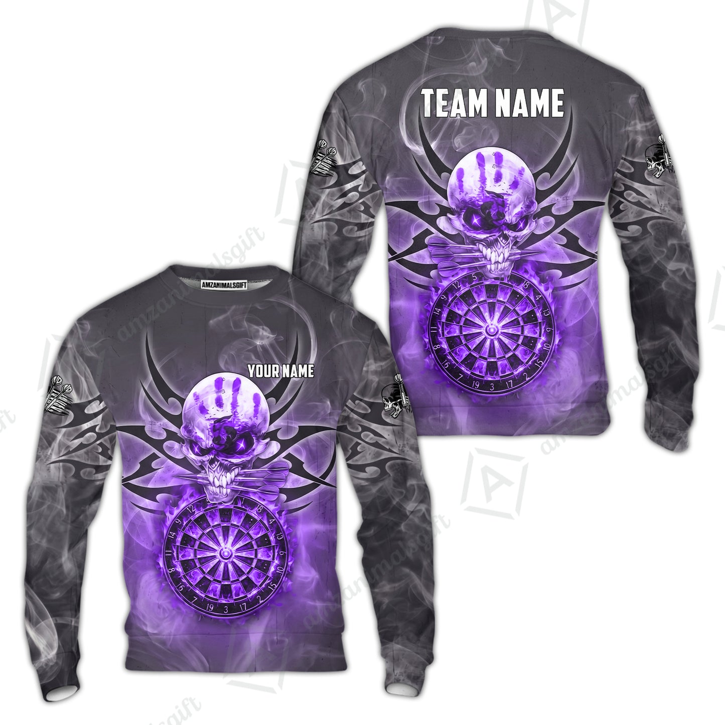 Custom Darts Jersey Polo Shirt, Glowing Fire Skull Tribal, Custom Dart Jersey Team Shirt For Players With Name & Team Name