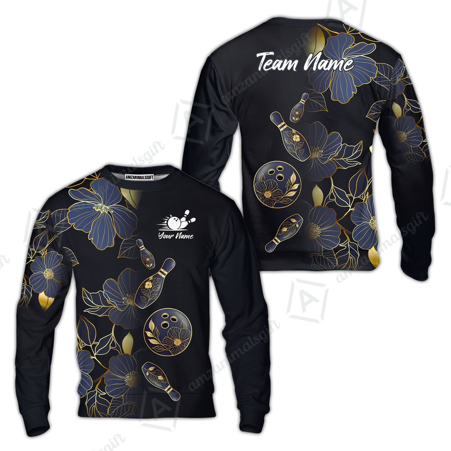 Custom Bowling Jersey Polo Shirt, Flower Bowling Pattern Gradient Gold, Custom Bowling Jersey Team Shirt For Players With Name and Team Name
