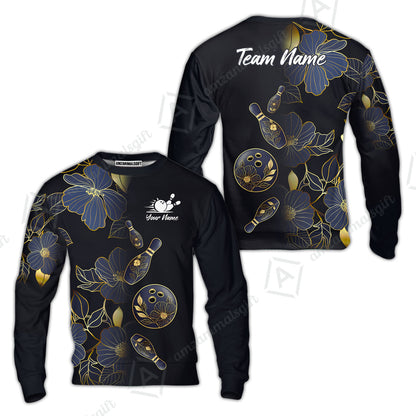 Custom Bowling Jersey Polo Shirt, Flower Bowling Pattern Gradient Gold, Custom Bowling Jersey Team Shirt For Players With Name and Team Name