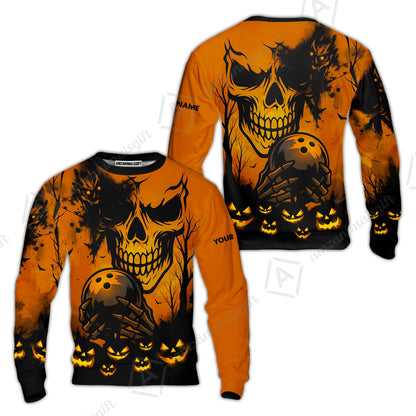 Custom Bowling Jersey Polo Shirt, Pumpkins Skull Halloween, Custom Bowling Jersey Team Shirt For Players With Name & Team Name