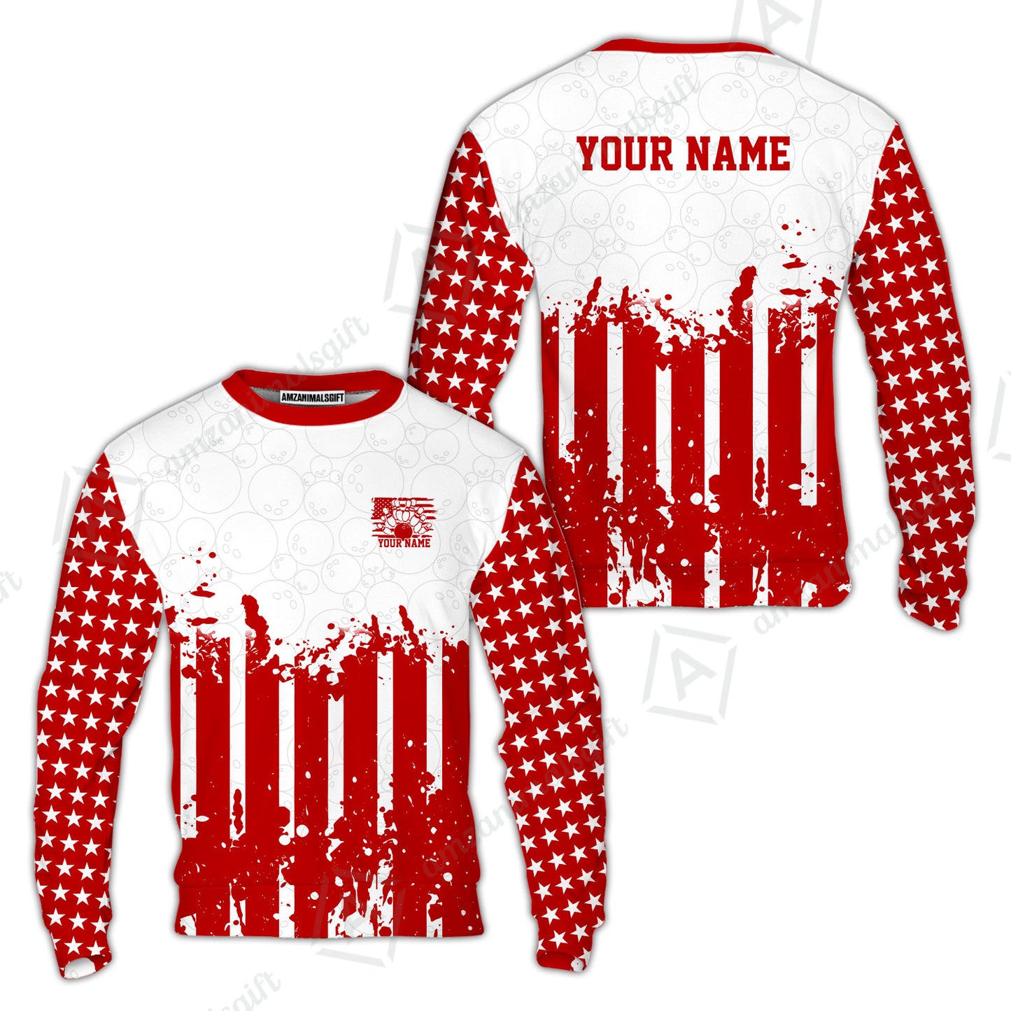 Custom Bowling Jersey Polo Shirt, Distressed Stars and Stripes Grunge, Custom Bowling Jersey Team Shirt For Players With Name and Team Name