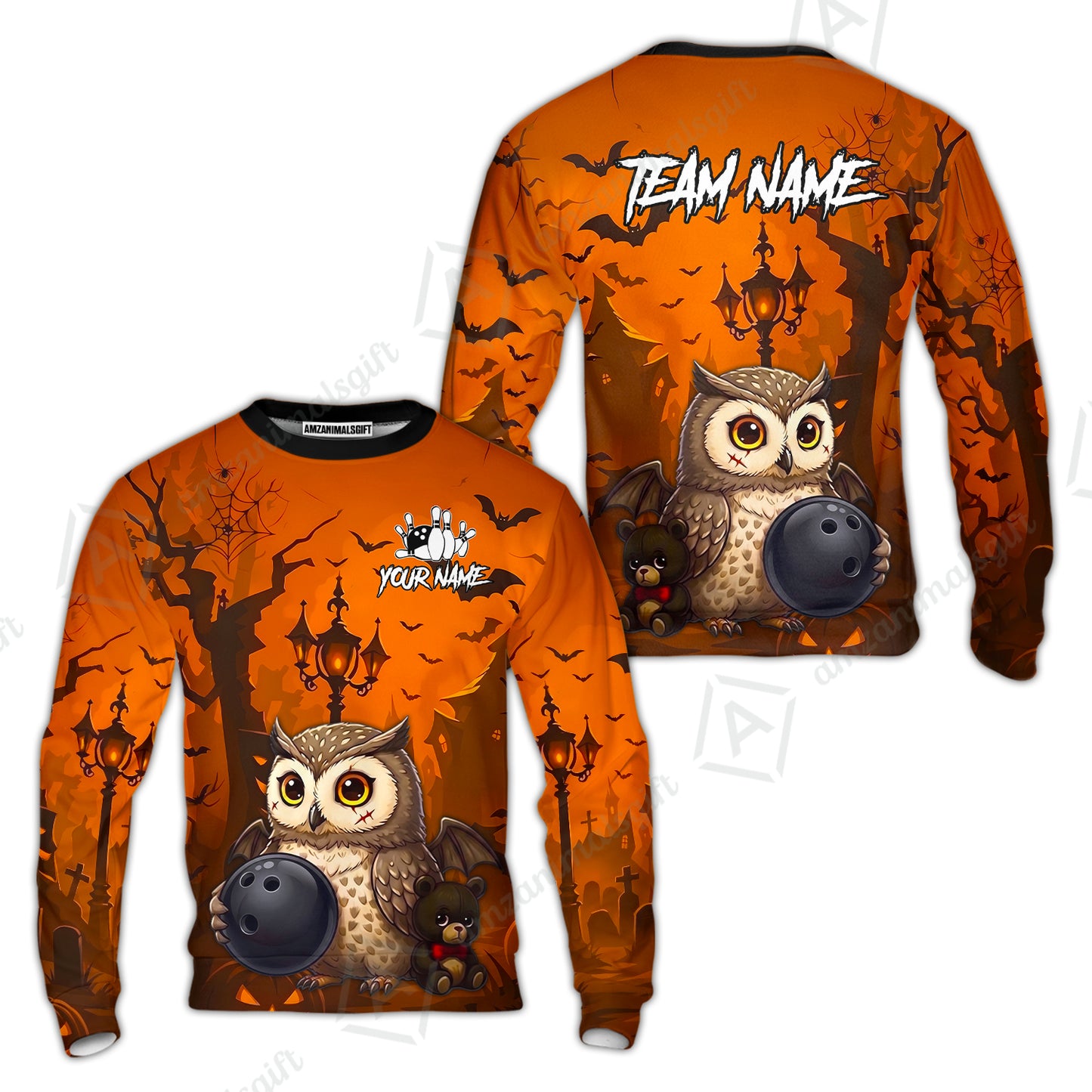 Custom Bowling Jersey Polo Shirt, Owl In Halloween, Personalized Name And Team Name