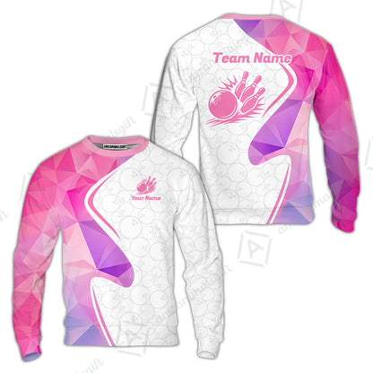 Custom Bowling Jersey Polo Shirt, Polygon Pink Color Purple, Custom Bowling Jersey Team Shirt For Players With Name and Team Name