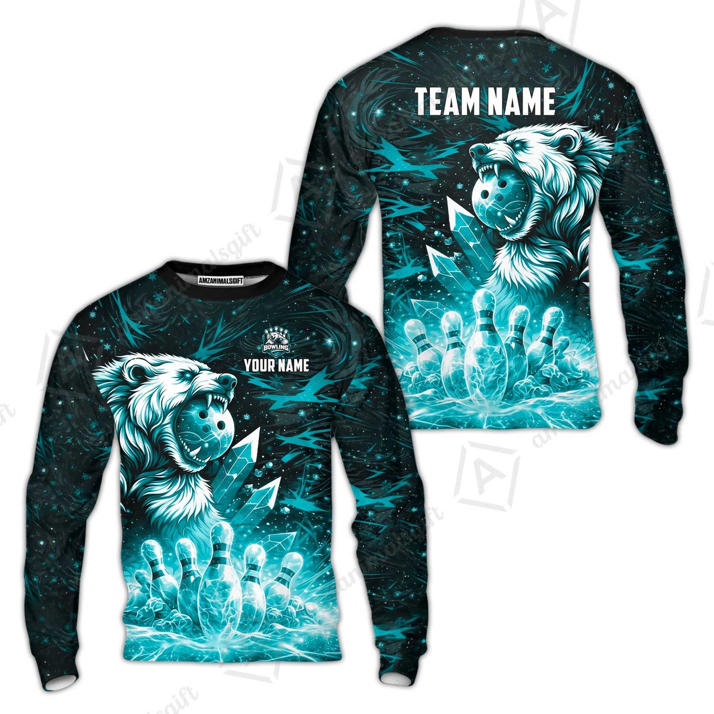 Custom Bowling Jersey Polo Shirt, Arctic Bear & Crystal Galaxy, Custom Bowling Jersey Team Shirt For Players With Name & Team Name