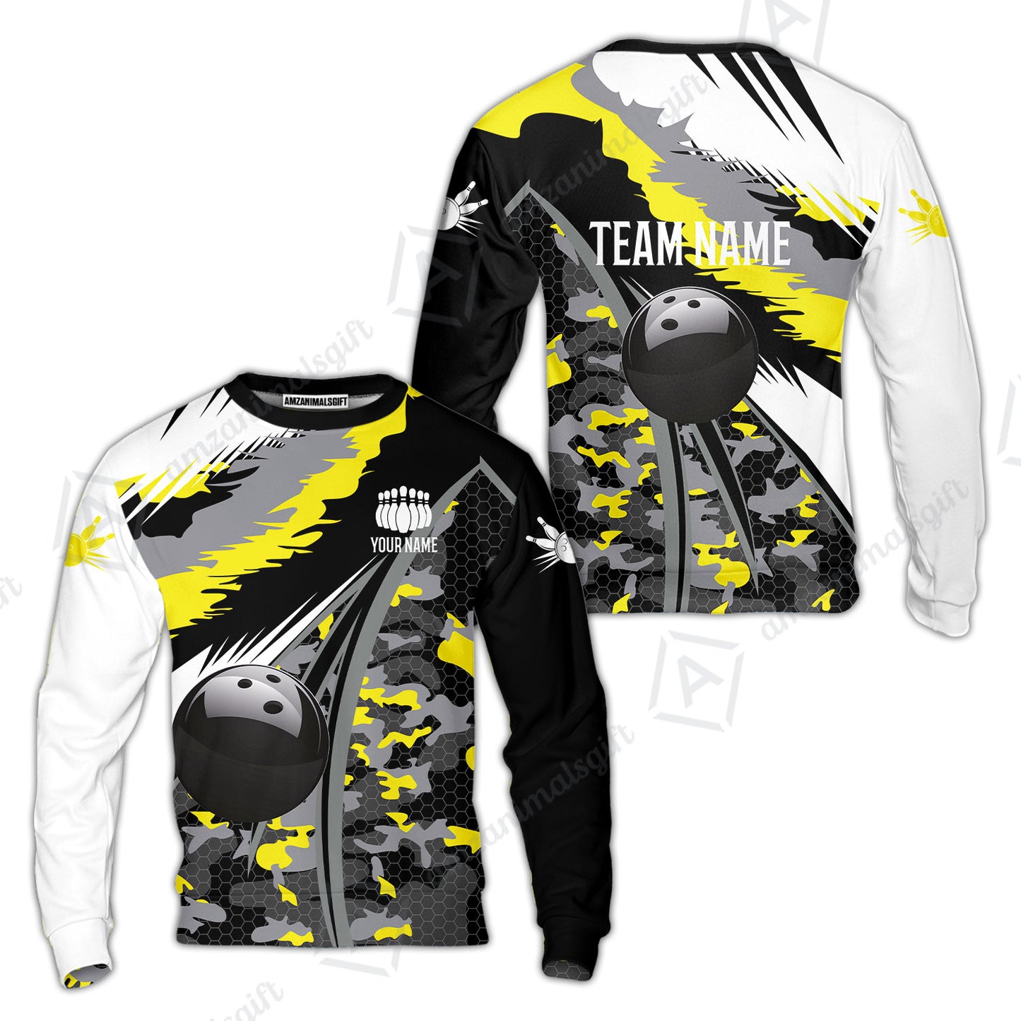 Custom Bowling Team Jersey, Personalized Long Sleeve Jersey Shirt Camo Bowling Shirt with Name & Team Name