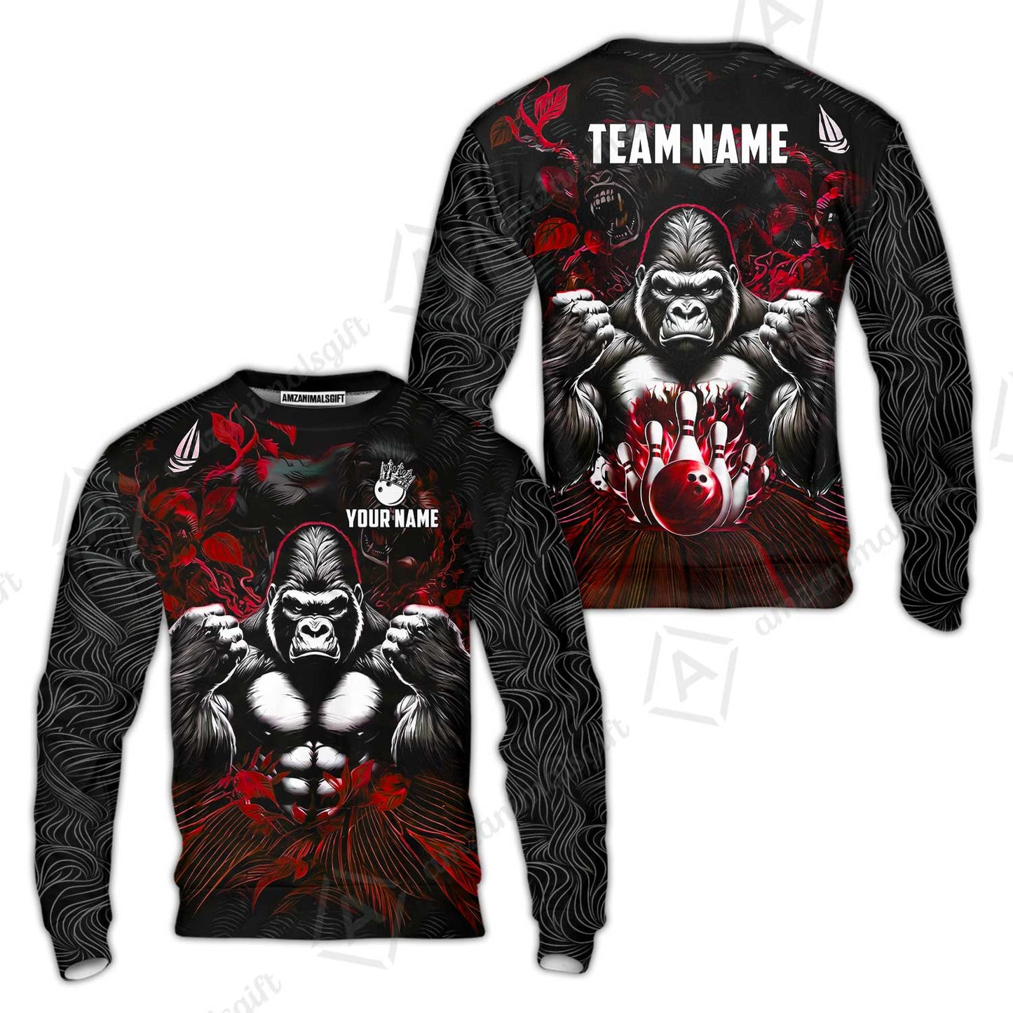 Custom Bowling Jersey Polo Shirt, Furious Gorilla Mascot, Custom Bowling Jersey Team Shirt For Players With Name & Team Name