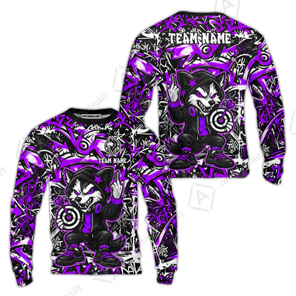 Customized Darts Team Uniform Shirt, Cool Cartoon Wolf With Dartboard, Personalized Name And Team Name