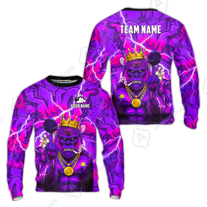 Custom Bowling Jersey Polo Shirt, Rebellious Gorilla King & Street Graffiti, Custom Bowling Jersey Team Shirt For Players With Name & Team Name
