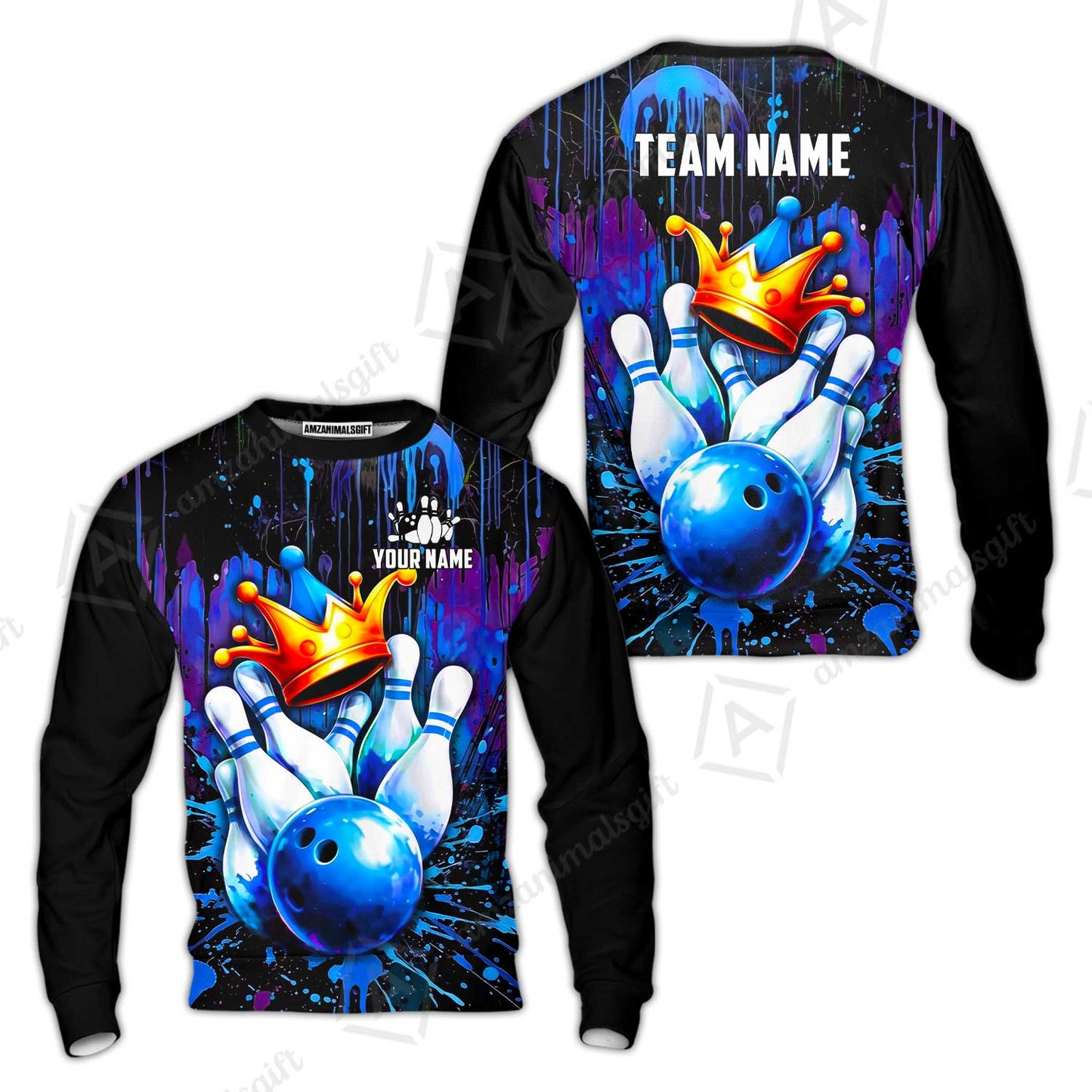 Custom Bowling Jersey Polo Shirt, Neon King Crown, Custom Bowling Jersey Team Shirt For Players With Name and Team Name