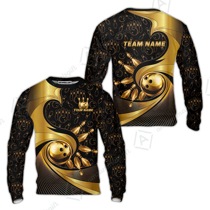 Custom Bowling Jersey Polo Shirt, Bowling Gold Swirling Pattern, Personalize Name and Team Name