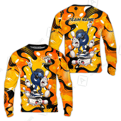 Custom Bowling Jersey Polo Shirt, Bowling Comic Book Art Orange Dot Flat Design, Personalize Name and Team Name