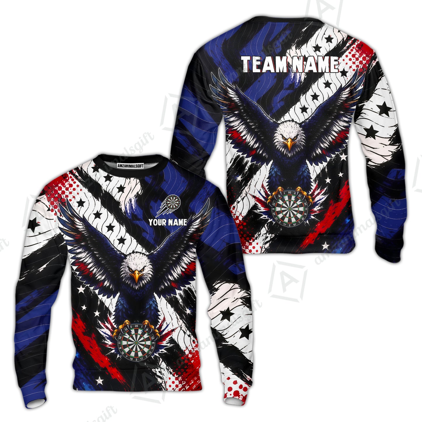 Custom Dart Jersey Team Shirt For Players, American Flag and Eagle Hold Board, Personalize Name and Team Name