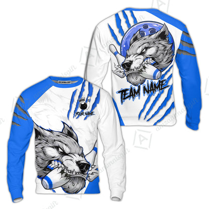 Customized Bowling Jerseys, Fierce Wolf Artwork Scratch, Uniform Bowling - Personalized Name And Team Name