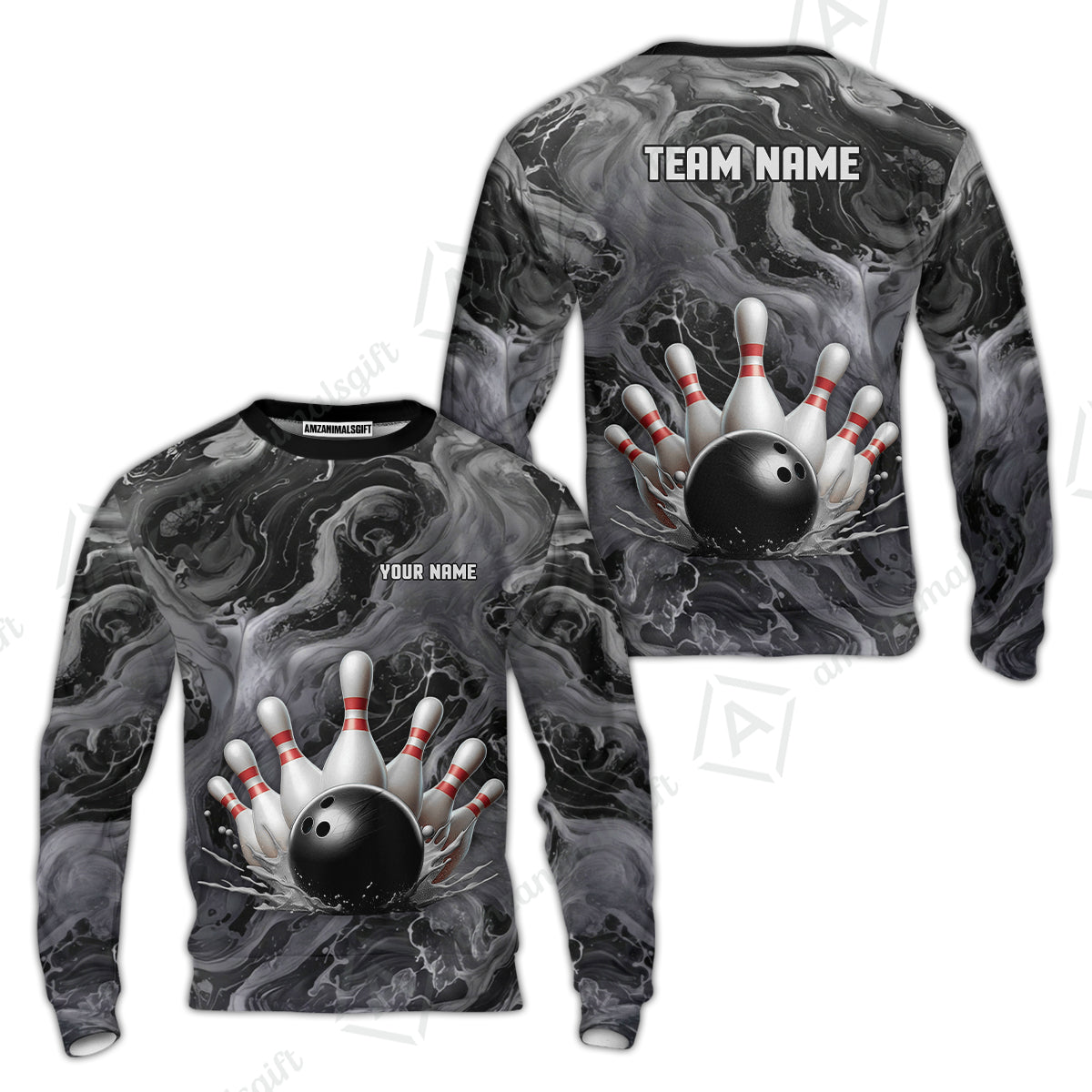 Custom Bowling Team Unisex Polo Shirt, Black Pearl Urethane Bowling Ball Marble Smoke Design for Bowlers