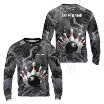 Custom Bowling Team Unisex Polo Shirt, Black Pearl Urethane Bowling Ball Marble Smoke Design for Bowlers