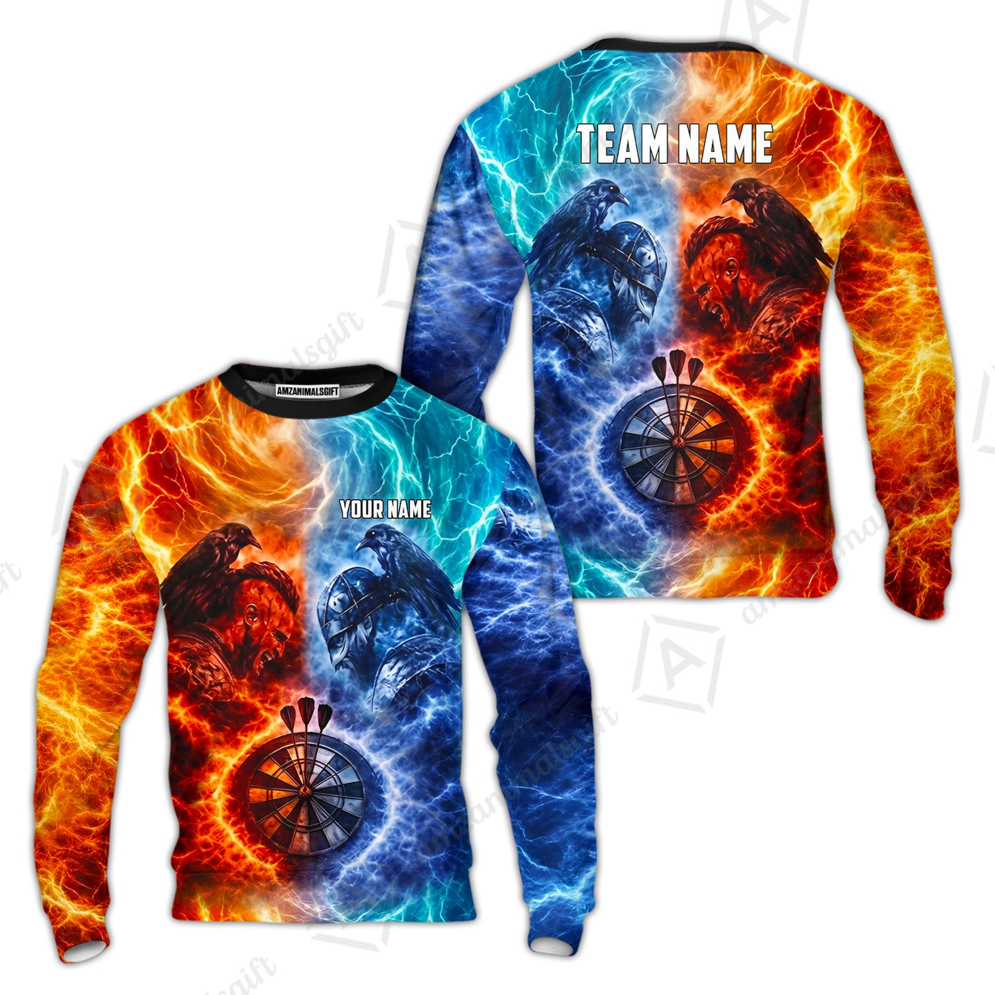 Custom Darts Team Jersey, Personalized Fire Ice Raven Darts Polo Shirt For Players With Name & Team Name