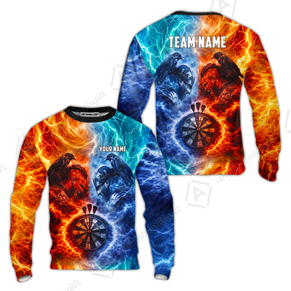 Custom Darts Team Jersey, Personalized Fire Ice Raven Darts Polo Shirt For Players With Name & Team Name