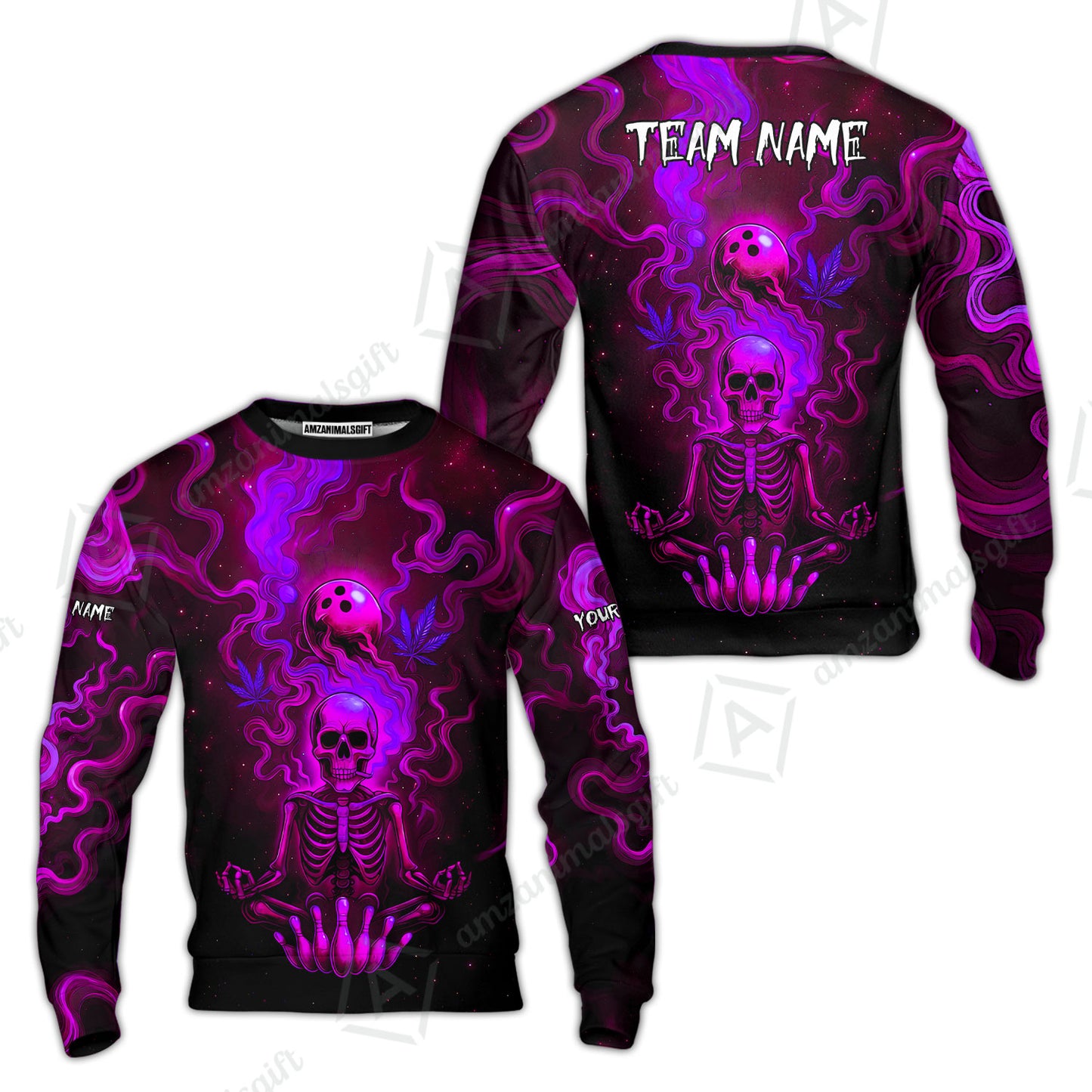 Custom Bowling Team Unisex Polo Shirt, Neon Skull CNB Bowling Custom Shirt Featuring Personalized Name and Team Name