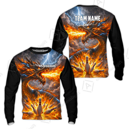Customized Blazing Fire Dragon & Thunder Strike Bowling Jersey, Custom Name And Team Name For Bowlers