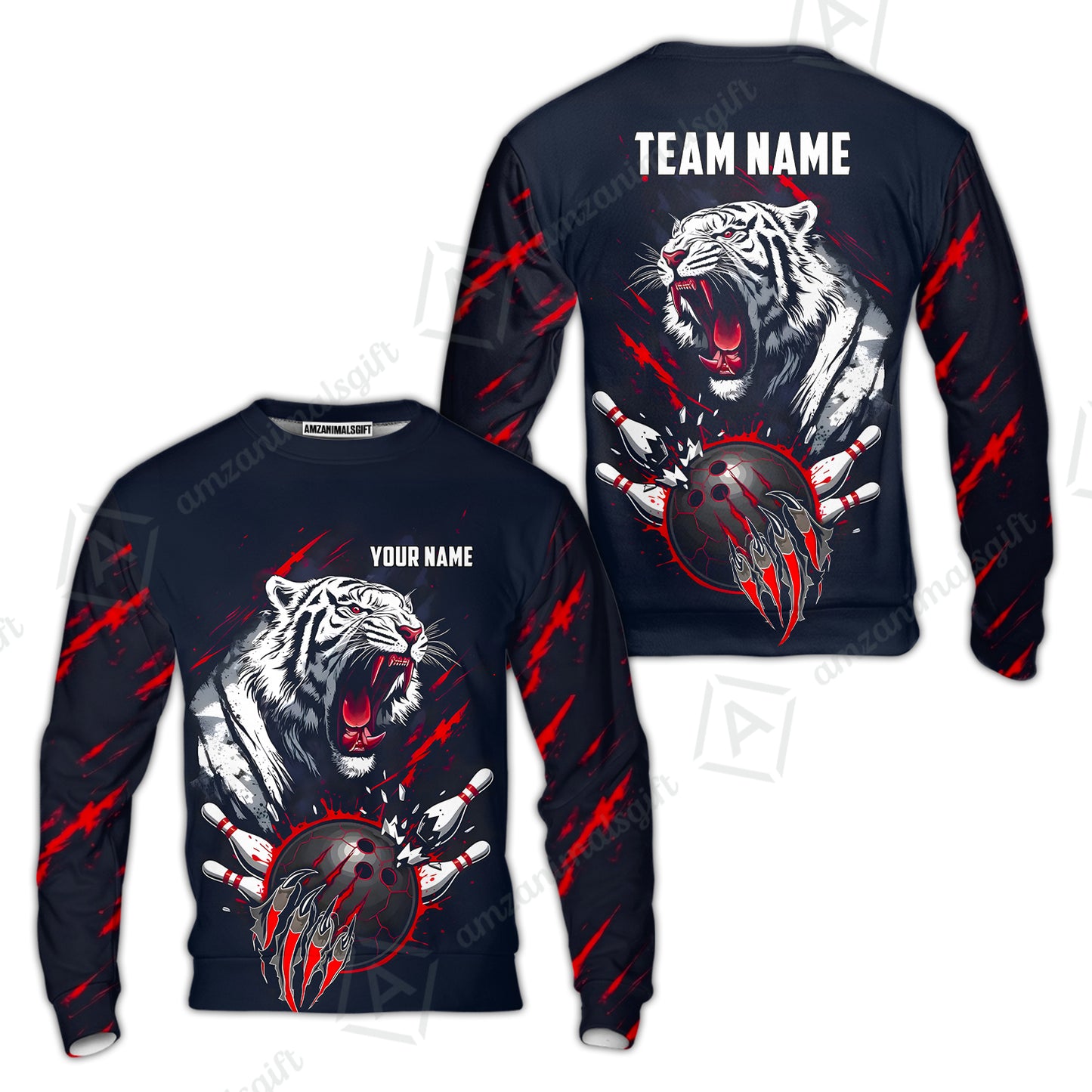 Custom Bowling Jersey Polo Shirt, White Tiger Mascot Bowling, Custom Bowling Jersey Team Shirt For Players With Name & Team Name
