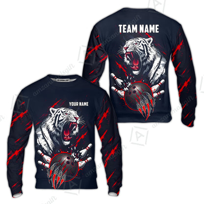 Custom Bowling Jersey Polo Shirt, White Tiger Mascot Bowling, Custom Bowling Jersey Team Shirt For Players With Name & Team Name