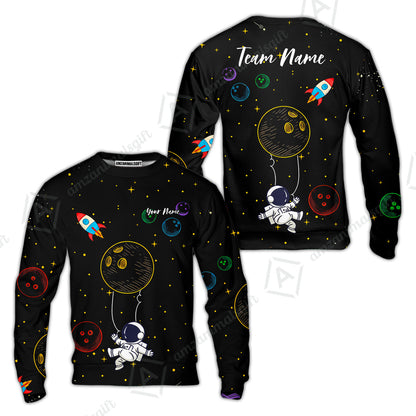 Custom Bowling Jersey Polo Shirt, Spaceman Bowling Galaxy, Custom Bowling Jersey Team Shirt For Players With Name and Team Name