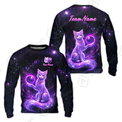 Custom Bowling Jersey Polo Shirt, Magical Kitty Bowling Custom Bowling Jersey Team Shirt For Players With Name & Team Name