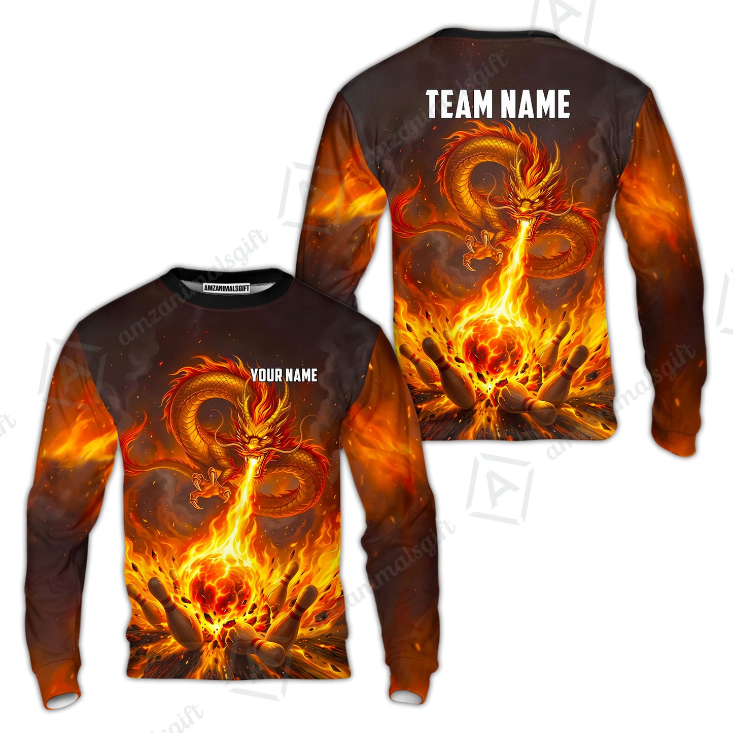 Custom Bowling Jersey Polo Shirt, Asian Dragon's Fire Strike, Custom Bowling Jersey Team Shirt For Players With Name & Team Name