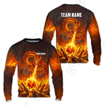 Custom Bowling Jersey Polo Shirt, Asian Dragon's Fire Strike, Custom Bowling Jersey Team Shirt For Players With Name & Team Name