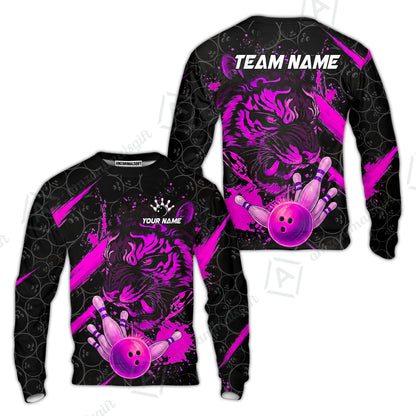 Customized Bowling Unisex Polo Shirt, Tiger Ball Striking Pins, Bowling Uniforms, Personalized Name And Team Name