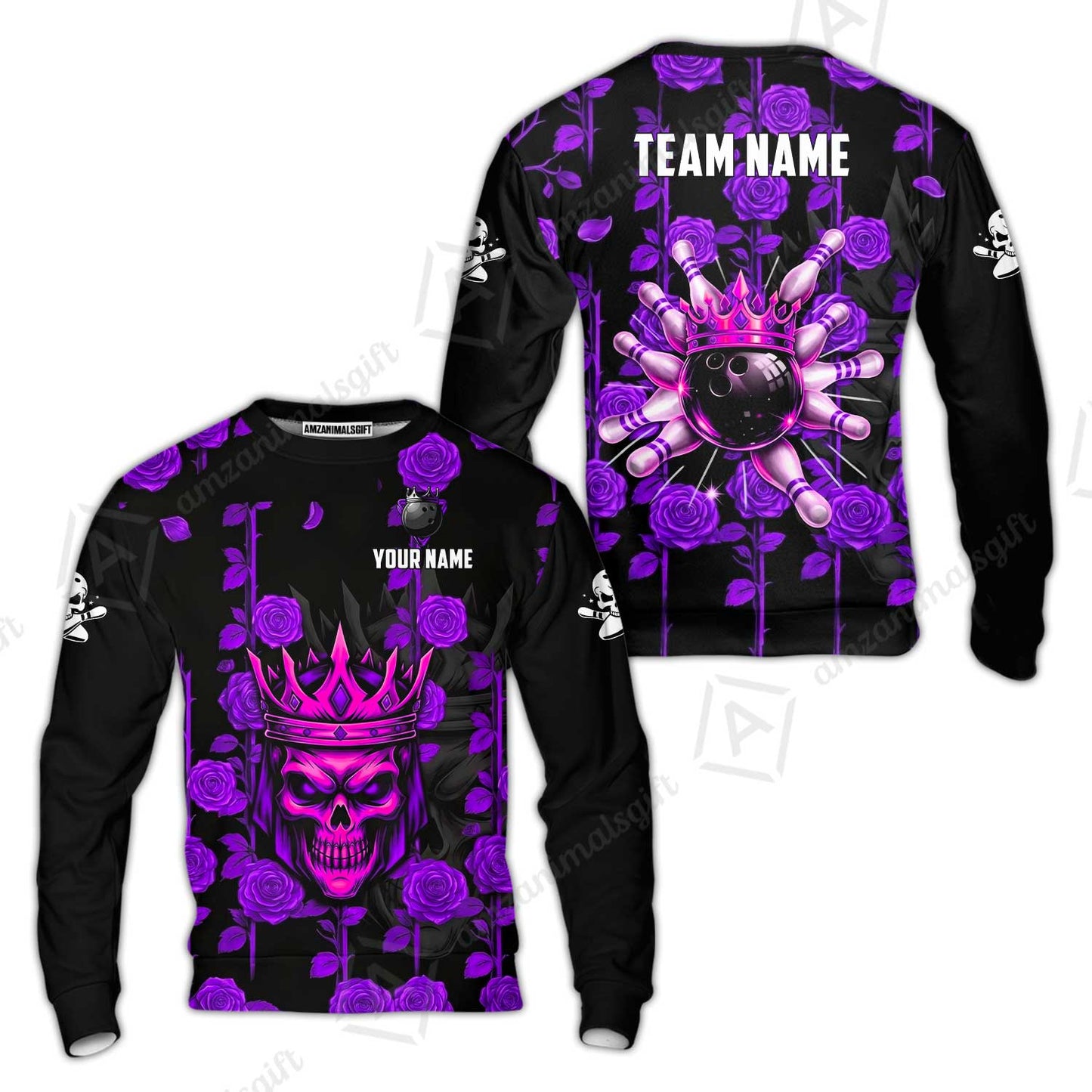 Custom Bowling Jersey Polo Shirt, Royal Skull Bowling, Custom Bowling Jersey Team Shirt For Players With Name & Team Name