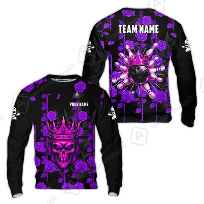 Custom Bowling Jersey Polo Shirt, Royal Skull Bowling, Custom Bowling Jersey Team Shirt For Players With Name & Team Name