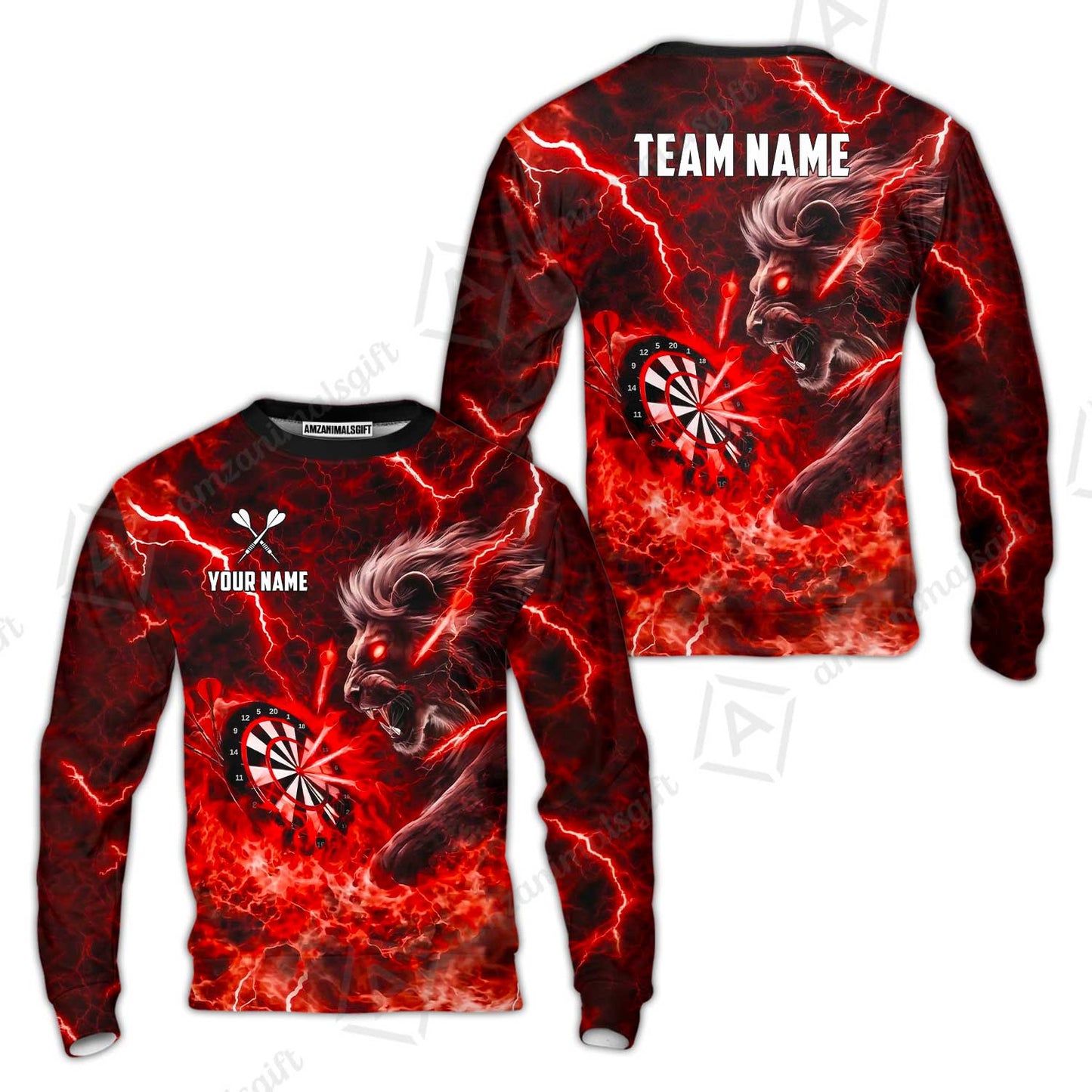 Custom Darts Team Jersey, Personalized Lightning Lion Jersey Shirt For Players With Name & Team Name