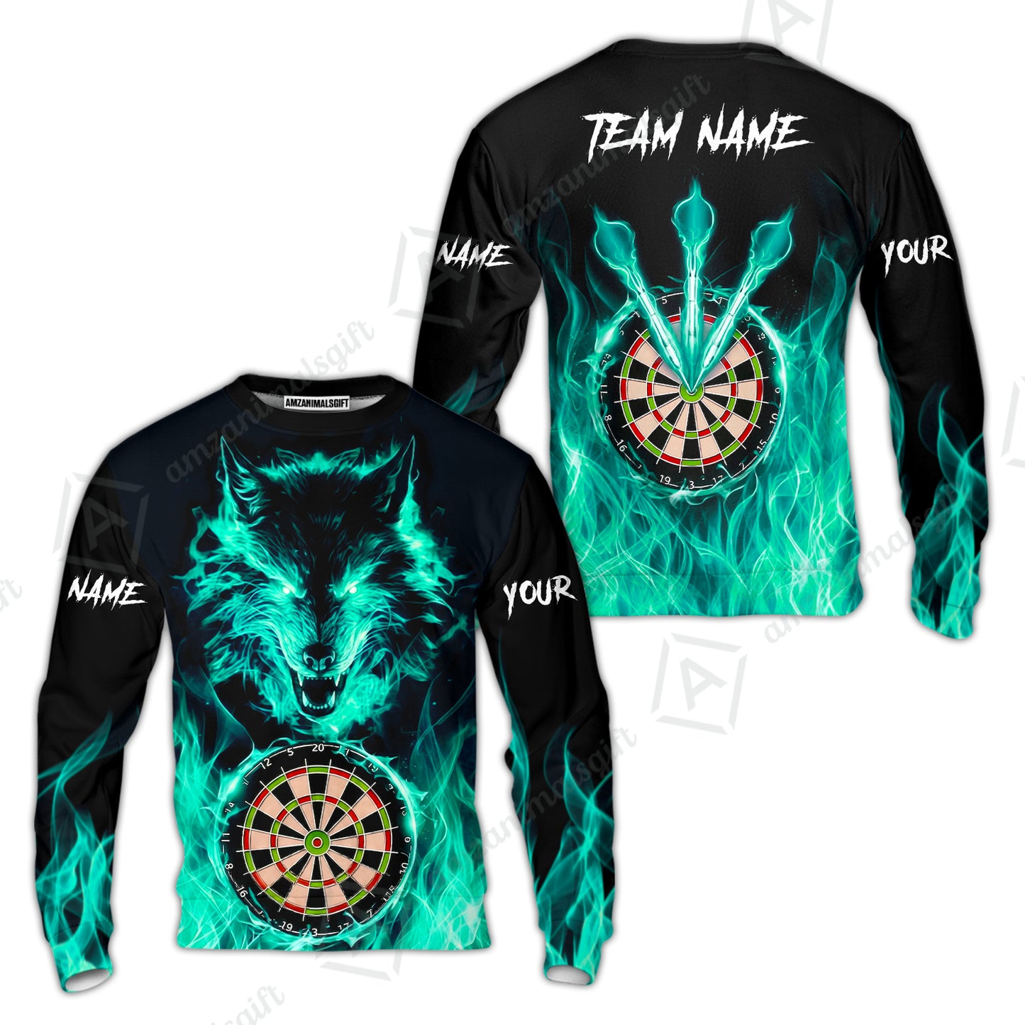 Custom Darts Jersey Polo Shirt, Dartboard Fierce Wolf Design, Uniform Dart - Personalized Name And Team Name