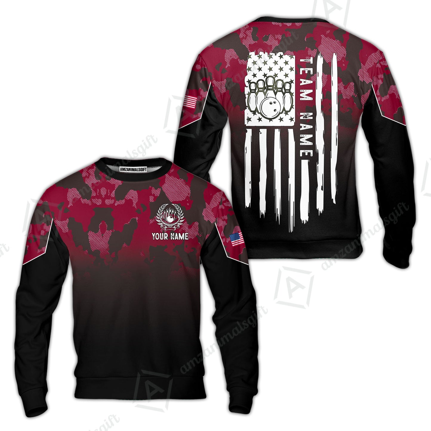 Custom Bowling Jersey Polo Shirt, Tactical Camo Patriotic Flag, Custom Bowling Jersey Team Shirt For Players With Name and Team Name
