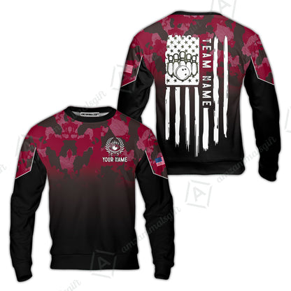 Custom Bowling Jersey Polo Shirt, Tactical Camo Patriotic Flag, Custom Bowling Jersey Team Shirt For Players With Name and Team Name