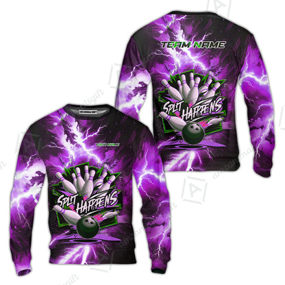 Custom Bowling Team Jersey, Split Happens - Electric Lightning, Bowling Uniforms, Personalize Name And Team Name