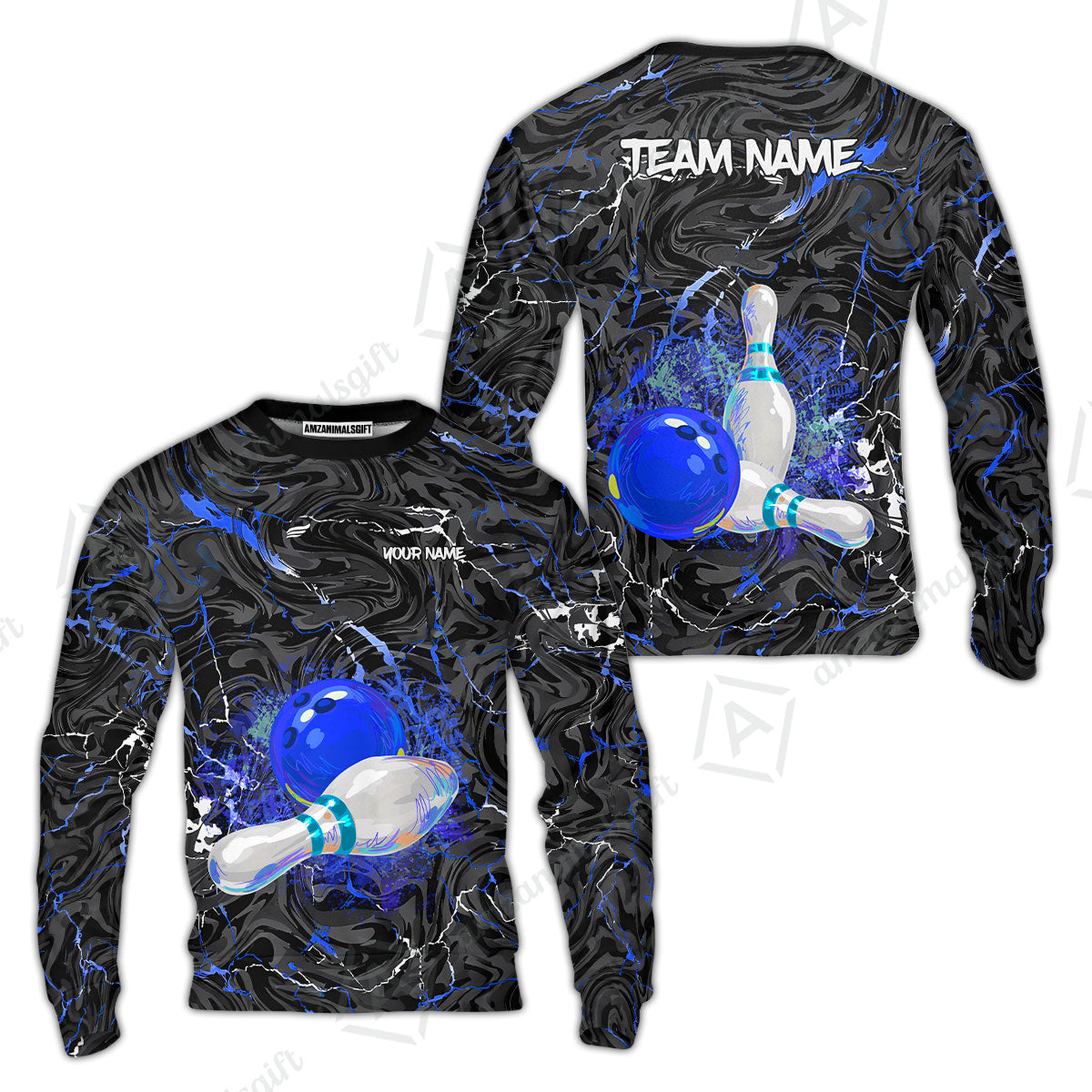 Customized Bowling Unisex Polo Shirt, Swirling Marbled Pattern Vibrant Veins, Bowling Uniforms, Personalized Name And Team Name