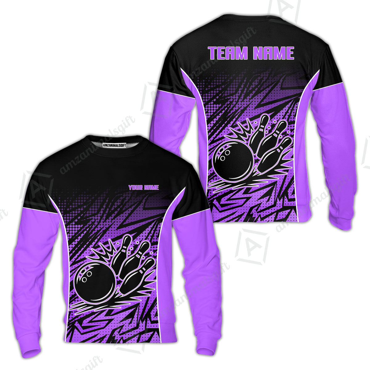 Customized Bowling Unisex Polo Shirt, Abstract Sameless Pattern Color Bowling Uniforms, Personalized Name And Team Name