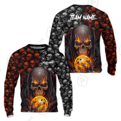 Custom Bowling Jersey Polo Shirt, Death Multiple Skulls, Personalized Name And Team Name