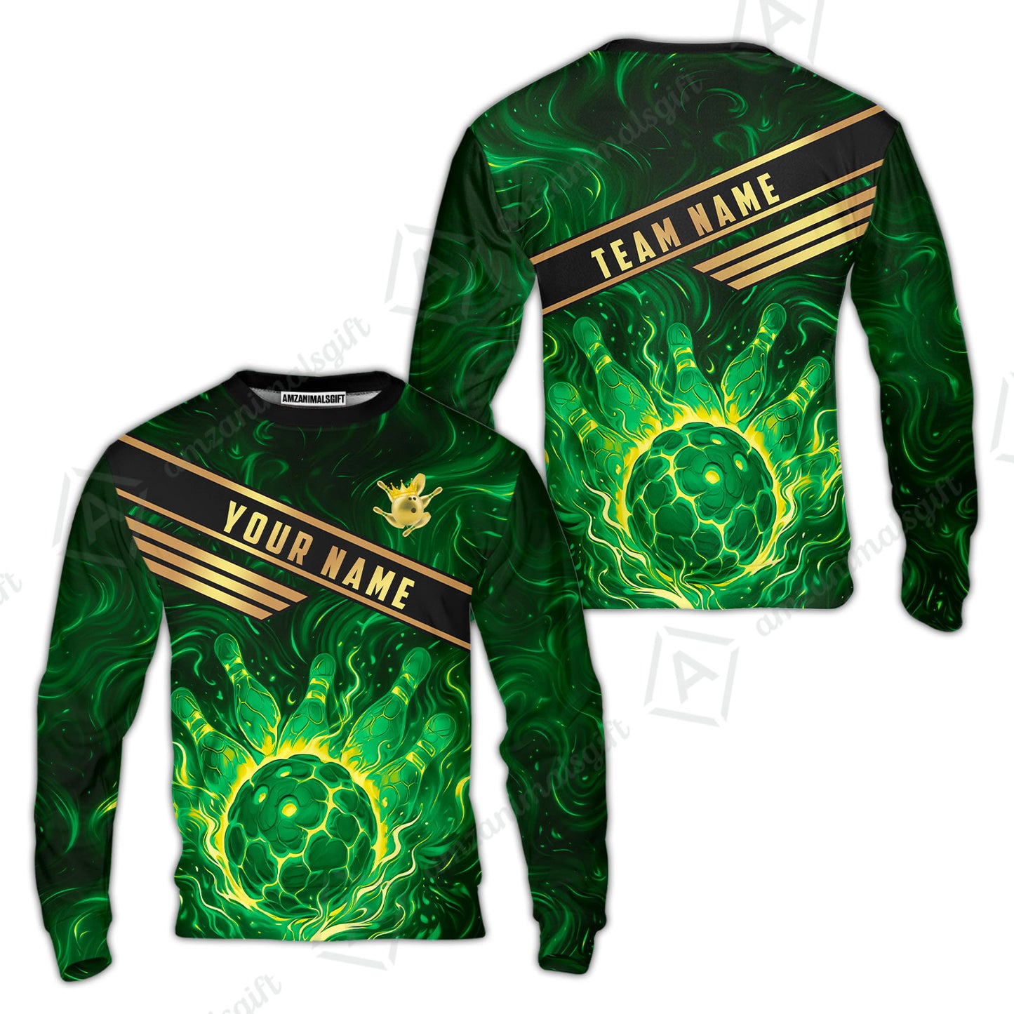 Custom Bowling Polo Shirt, Glowing Bowling Ball and Pins Custom Bowling Polo Team Shirt For Players With Name & Team Name